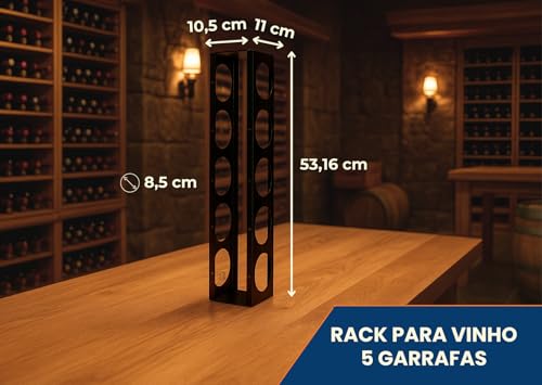 Rack Suporte Vertical de Vinho 5 Garrafas Preto TLPRO - Praticidade e Elegância