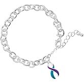 Fundraising For A Cause Suicide Awareness & Prevention Teal & Purple Rope Bracelet - Perfect for Support Groups, Gift-Giving, Events and Fundraising, One Size, Sterling Silver , sterling silver
