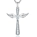 YL Women's Cross Necklace 925 Sterling Silver Angel Wings Crucifix Pendant Teardrop Cubic Zirconia Criss Jewelry