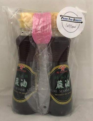 Kadoya 100% Pure Sesame Oil 5.5 oz (Pack of 2) with Silicone Basting Brush in a Prime Time Direct Sealed Bag