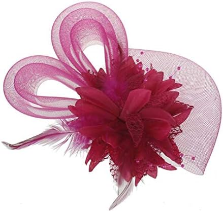 InSense Women Fascinators Hat Flower Mesh Feathers on a Headband with Clip Cute Rabbit Bunny Ear Hair Headband for Cocktail Party Wedding (Hot Pink) Headband