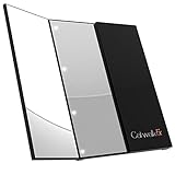 CatwalkFX Small Stylish Trifold Lighted Makeup Mirror - Cosmetics LED Makeup Mirror The Perfect Size For Vanity, Travel, Locker - Foldable Side Vanity Mirrors With Lights