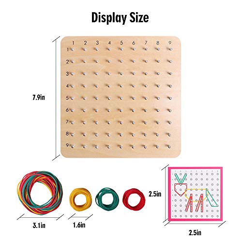 Wooden Geoboard with Rubber Bands, Montessori Educational Toy for Kids
