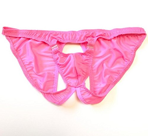 WenMei Men's Sexy Backless Gauze Underwear Brief Bikini Thongs Jockstrap G-string (peach)