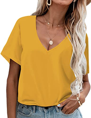 GEESENSS Womens Short Sleeve V Neck T Shirts Loose