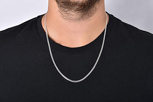 Unisex 3mm Solid Sterling Silver .925 Curb Link Chain Necklace, Made in Italy (20 Inches)