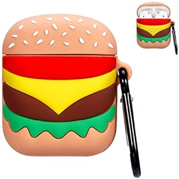 Punswan Hamburger Airpod Case for Apple Airpods 1&2,Cute 3D Funny Cartoon Character Soft Silicone Catalyst Cover,Kawaii Fun Cool Keychain Design Skin,Fashion Color Cases for Girls Kids Boys Air pods