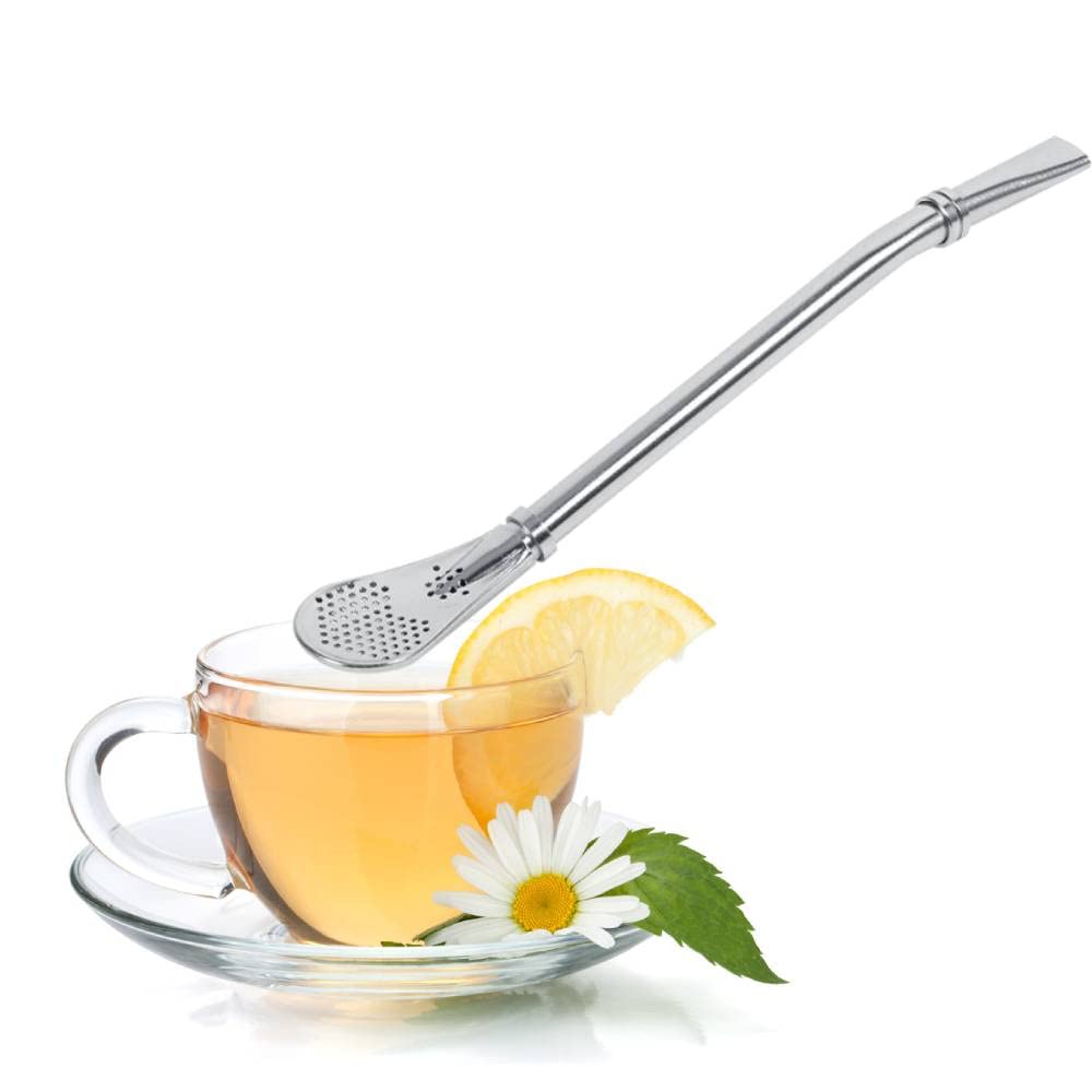 Stainless Steel Yerba Mate Bombilla Drinking Straw, Filtered Spoon Design, Silver
