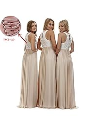 Vestidos de dama de honor de encaje largo gasa una línea de noche boda vestido de fiesta para dama