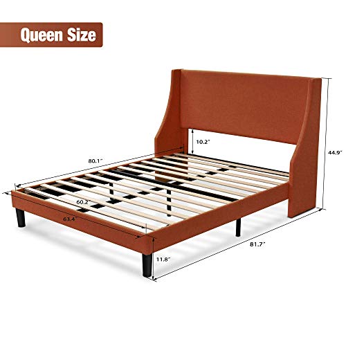 Allewie Queen Size Modern Platform Bed Frame with Deluxe Wingback