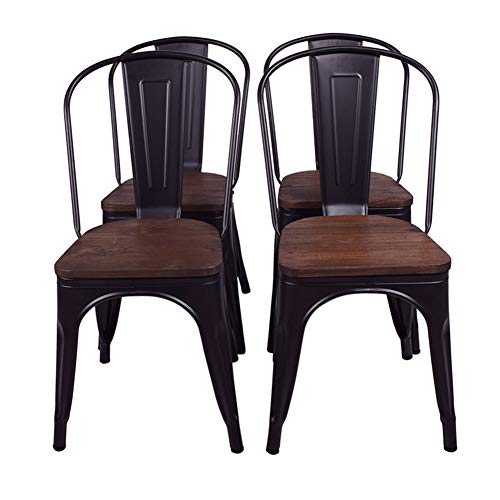 H Jinhui Dining Chairs Set Of 4 Black Metal Indoor Outdoor Use Stackable Classic Trattoria Chair Chic Dining Bistro Cafe Side Metal Chairs With Wooden Seat Pricepulse