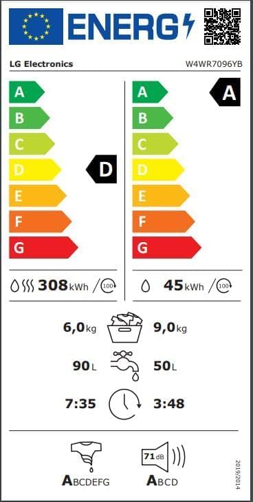 LG W4WR7096YB, Klasse D, Frontlader-Waschtrockner 9-6 kg, 62 x 60 x 85 cm, Wi-Fi, AI Direct Drive, Tiefenreinigung mit Dampf, TurboWash 360, Große Kapazität, Außentür aus gehärtetem Glas, Weiß 8