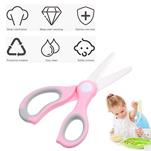 Kare & Kind Ceramic Baby Food Scissors - Pink - With Dust Cover and Storage Case - Cut Baby Food Easily - Food Safe BPA Free Kitchen Tool - Ideal for Noodles, Meat, Chicken, Veggies and Fruits