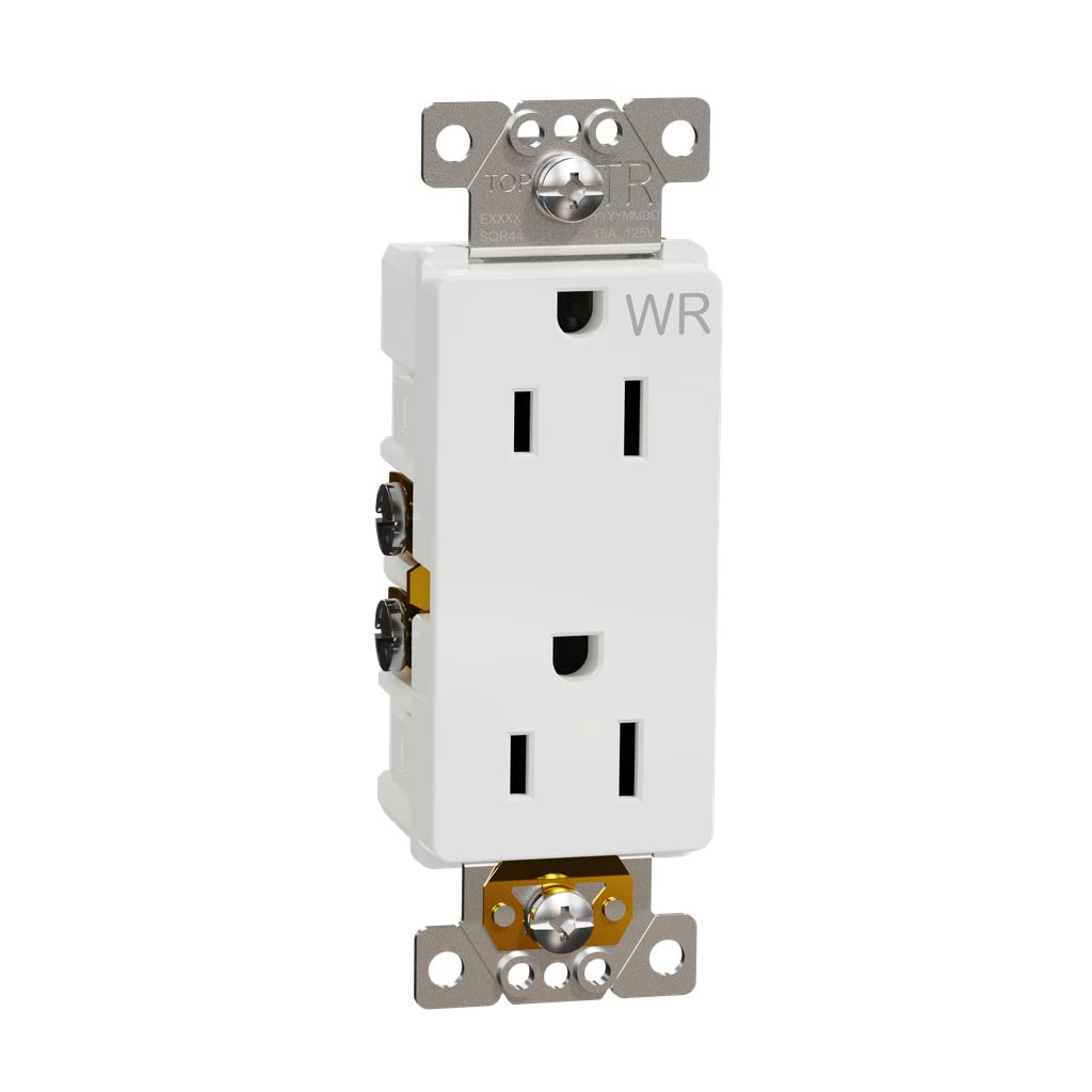 Photo 1 of Square D by Schneider Electric Square D X Series 125-Volt Outdoor Weather & Tamper Resistant Duplex Decorator Receptacle Outlet, 15 Amp, Matte White (SQR44104WH)