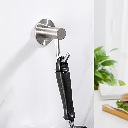 Gricol Towel Coat Robe Hook Self Adhesive Wall Hook No Damage No Drills, 304 Stainless Steel Brushed Finish, 2 Pack