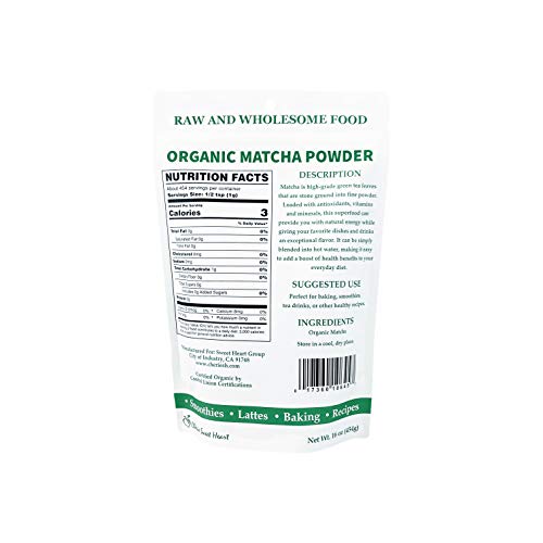 Cherie Sweet Heart Matcha Green Tea Powder - USDA Organic, Smoothies, Lattes, Baking, Recipes - Antioxidant, Energy - 1 lb