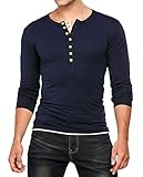 HOTOUCH Mens Casual Slim Fit Basic Henley Long Sleeve T Shirts Navy Blue L