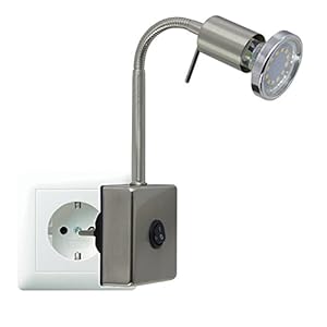 Trango SKY, LED-stekkerlamp, 2607, nachtlamp in roestvrij stalen look, incl. 1x 3000 K warm wit, led-lamp & aan/uit…