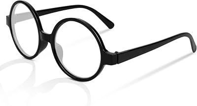 Aomig Wizard Round Glasses Black Frame with Clear Lenses Retro Costume Accessory