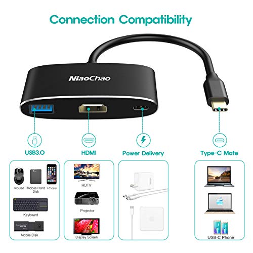 USB C to HDMI Adapter USB 3.1 Type C Thumderbolt 3 to HDMI,4K HDMI Output,USB 3.0 Port and USB-C Charging Port Compatible with MacBook/MacBook Pro/MacBook Air/iPad Pro/S8+/S9+/Projector/Monitor