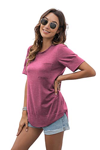 HIYIYEZI WOMEN’S SHORT SLEEVE T SHIRTS LOOSE CASUAL SUMMER HIGH LOW HEMS TUNIC TOPS (X-LARGE,VG MAUVE)