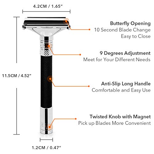 QSHAVE Parthenon Adjustable Double Edge Safety Razor V2.0 Long Handle