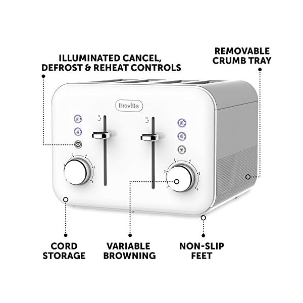 Breville VTT687 High Gloss Toaster, 4 Slice, with Variable Browning and High Lift, White