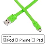 Aduro - Apple Certified / MFi [Lifetime Warranty] - USB to Lightning Extra Long FLAT Charge & Sync Cable fits all Apple Devices with Lightning Connector - iPhone 5 / 5S / 5C / 6 / 6 Plus, iPad 4, iPad Mini, iPad Air, New iPod Touch and Nano (10 Feet / 3 Meters) (Green)
