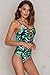 Sondiborn Swimwear Women's One Piece Criss Bandage Swimsuit Solid Color Floral Print Monokini (S, Print in Green)