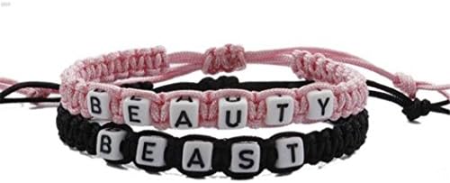 Kiokioa Couple Bracelets Braided Bracelet Beauty and Beast Bracelets for Lover (pink black)