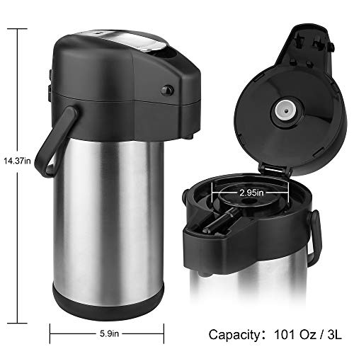 101 Oz Airpot Thermal Carafes, Stainless Steel Vacuum Pressure Insulated Coffee Dispenser with Pump, Thermos for Coffee Beverage Water, Heat and Cold Retention (3L) - Thumbnail 6