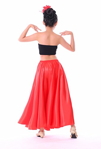 Red 5-7 Years Stretched Flowy Satin Long Skirt for Halloween Costume Dress up Flamenco Dance Performance