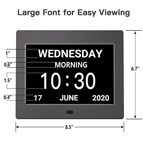 Pipishell Digital Calendar Alarm Day Clock with 8" Large Screen