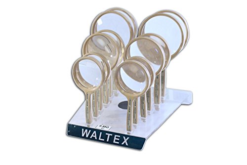WALTEX12-Piece Magnifying Glass Set | Acrylic Display Rack | Wood Finish | Diverse Sizes & Magnification | Elegant & Functional