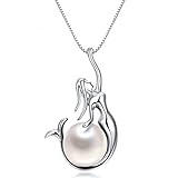 CASOTY Sterling Silver Freshwater Pearl and Mermaid Pendant Necklace 18