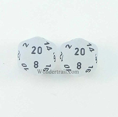 Clear Frosted D20 Dice with Black Numbers Aprox 16mm 2pc Dice Wondertrail WCXPF2001E2