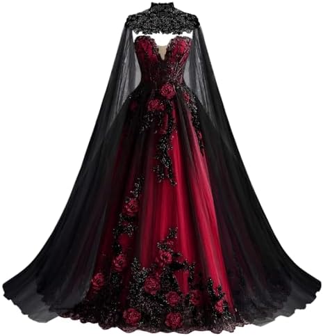 Mauuwy Gothic Black Wedding Dresses for Brides Lace Applique Tiered Wedding Gown Embroidery Chiffon Victorian Bridal Dresses with Cape Size 0 at Amazon Women's Clothing store Mauuwy Gothic Black Wedding Dresses for Brides Lace Applique Tiered Wedding Gown Embroidery Chiffon Victorian Bridal Dresses with Cape Size 0 at Amazon Women's Clothing store