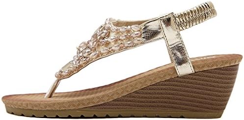 Yotani Women's Sandals Wedges Wedding Shoes Summer Fashion Thong Beaded Slingback Ankle Strap Medium Heel Sandals