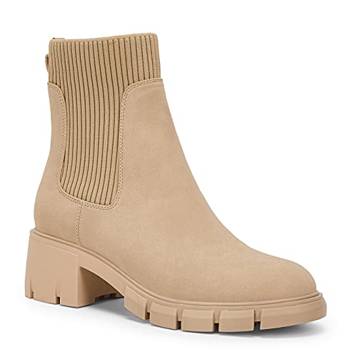 Ruanyu Womens Lug Sole Platform Ankle Boots Elastic Chunky Block Heel