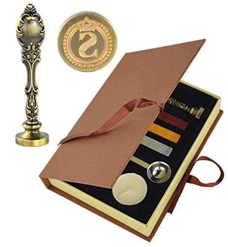Hexint Vintage Initials Letter Wax Seal Stamp Kit，Retro Classical Sealing Wax Stamp with Metal Handle Gift Box Set Bronze Color(Letter S)