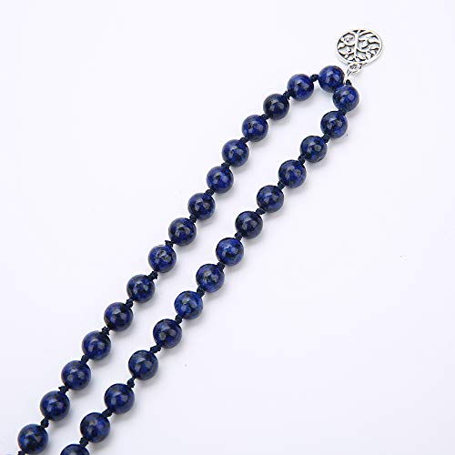 BALIBALI 108 Mala Beads Necklace Semi-Precious Gem Stones Meditation Necklace 108 Hand Knotted Japa Mala Beaded Tassel Necklace with Tree of Life Pendant (Lapis Lazuli)