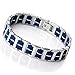 INBLUE Men's Stainless Steel Rubber Bracelet Link Wrist Silver Tone Blue Rectangular