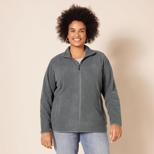 AMAZON ESSENTIALS WOMEN’S CLASSIC-FIT FULL-ZIP POLAR SOFT FLEECE JACKET (AVAILABLE IN PLUS SIZE), CHARCOAL HEATHER, 2X