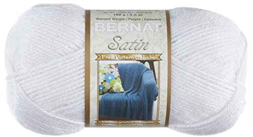 Bernat Satin Solid Yarn (4) Medium Worsted Gauge 100% Acrylic - 3.5oz -   Snow  -  Machine Wash & Dry