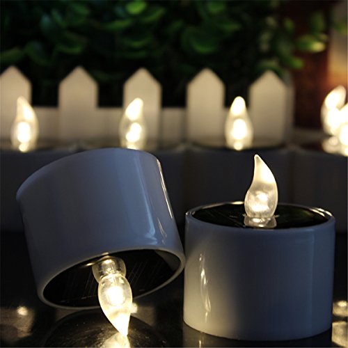 TBW 6 Pieces Warm White Flame Solar Power LED Light Candles - Electronic Solar LED Lamp Nightlight - Plastic Flameless Solar Energy Candle for Outdoor Camping Emergency