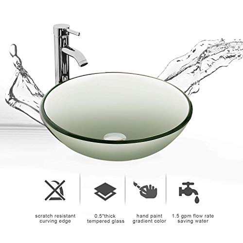 UTRAHOME Bathroom Vessel Sink Bowl Combo - Clear Crystal Tempered Glass with Faucet Pop Up Drain Single Hole Above Counter Lavatory Vanity Top Brass Hardware Chrome Finsh 16.5 Water Sense - Thumbnail 2