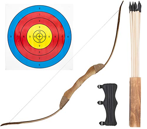 image for NanoWall Hobbies Wooden Bow and Arrow Set with 4 Bullseye Target Sheet