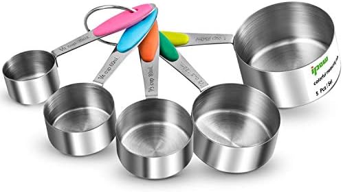 Ipow Thicker Handle Stainless Steel Set Of 5 Kitchen Cooking Baking Measuring Cups Measuring Spoon With Silicone Handle Amazon Co Uk Kitchen Home