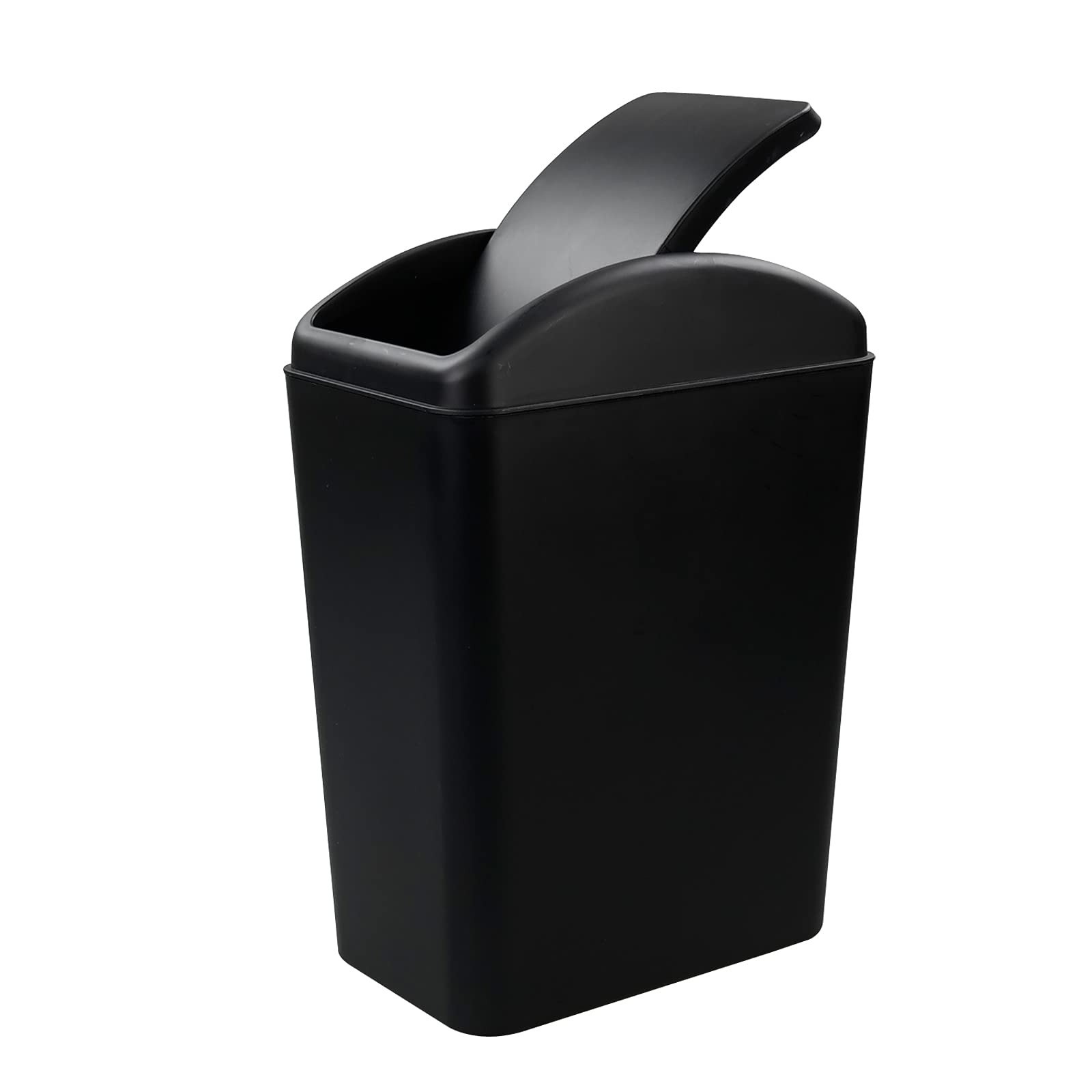 Xowine 15 L Small Swing Top Kitchen Waste Bin, Plastic Trash Bin with Lid, Black
