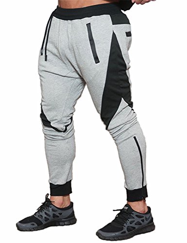 Men s slim gym bodybuilding pants fashion spliced worko…